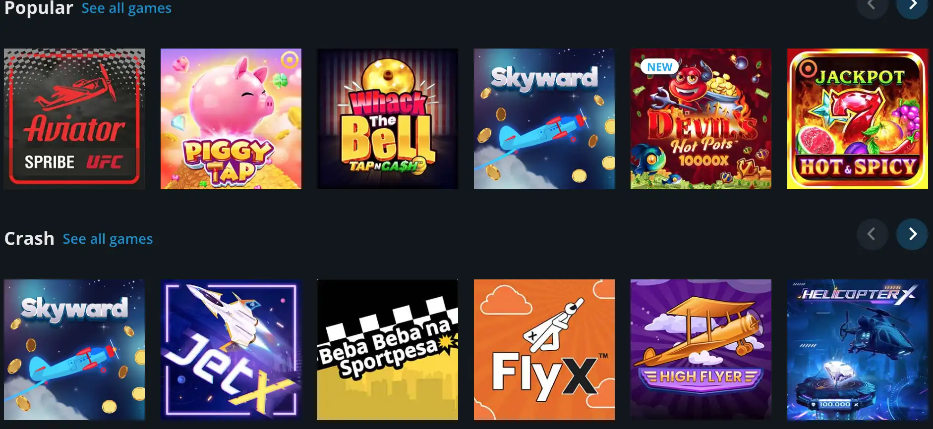 Popular crash games at Sportpesagame Kenya Casino