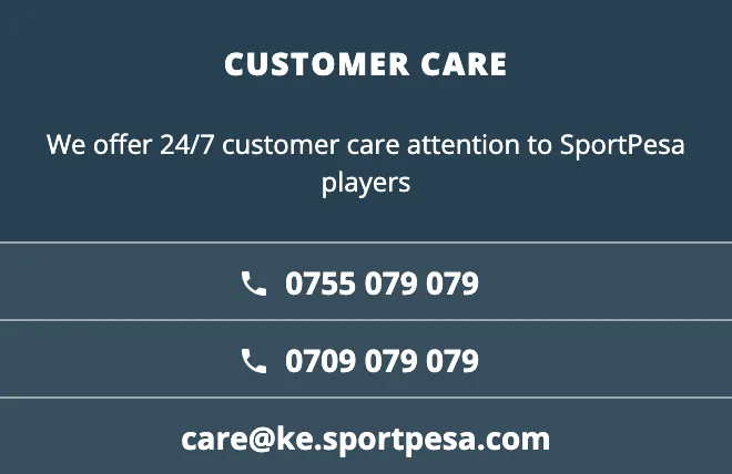 Customer support options for Sportpesagame Kenya